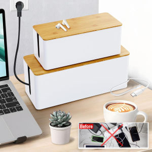 Wooden Cable Storage Box Power Strip Case Power Line Wire Management Organizer Anti-Dust Charger Socket Network Line Storage Bin