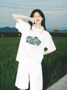 White Cotton Womens T-shirt Summer Loose Short Sleeve Base Shirt Inner Wear Bottoming Top Korean Style Printed round Neck