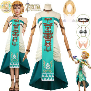 Game The Legend Of Zelda Cosplay Costume Tears Of The Kingdom Zelda Princess Dress With Necklace  Earring Accessories Adventure Queen Long Dress