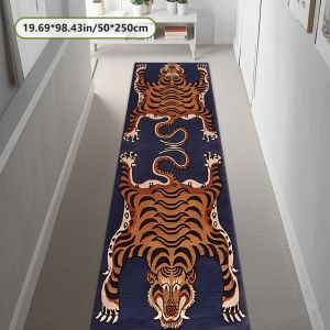 VIKAMA Ethnic Style Tiger Rug Anti-slip and Easy-to-Clean Corridor Floor Mat Long Strip Bedroom Side Cushion Home Decoration