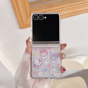 Sanrio | Korean INS Kawaii Kuromi HelloKitty Slim Phone Case for Samsung Galaxy Z Flip 8 7 6 5 Anti-lost Strap Shockproof Protector Cover