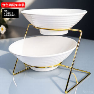 ชั้นวางผลไม้หลายชั้น จานแสดงอาหารเช้า โรงแรม ร้านอาหาร ชาม ช้อน ชุดมื้อเช้า แบบอิสระ ลายดอกไม้ สีพื้น