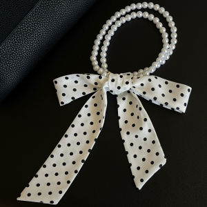 Spring Summer Long Pearl Necklace Womens Scarf Trendy Versatile Thin Style Fashionable Collarbone Chain Korean Style Polka Dot