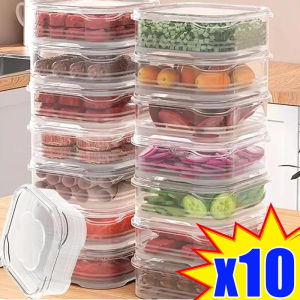 10Pcs Refrigerator Storage Box / Food Grade Fruit Vegetable Preservation Case / Frozen Meat Container with Lid / Food Sealed Sub-packed Organizer for Kitchen