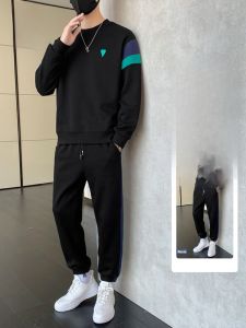 ROMON | Romon Mens Casual Sports Set Round Neck Long Sleeve Running T-shirt Two-piece Suit Autumn New Style Polyester Fiber Youth