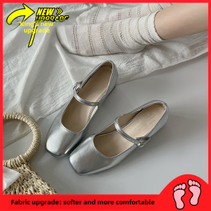 Normcore French Style Silver High Heels Chunky Heel Square Toe Grandma Loafers Small Leather Shoes with Skirt Mary Jane Shoes