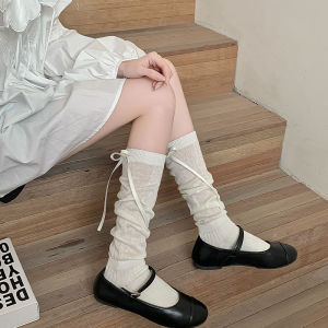 2Pairs Korean Ballet Style Ribbon Bow Knee Socks Women Spring Autumn College Style Jk Lolita Pile Socks Sweet Calf Socks