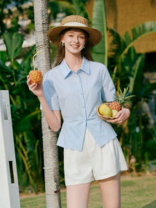 XIANGYING | Blue Collar Professional Short Sleeve Blouse