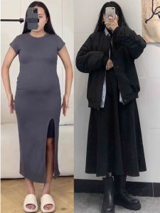 Black Woolen Skirt Womens Fall and Winter Plus Size Pear-Shaped Figure Plus Size Ladies Slimming Belly-Covering Small A- line Skirt