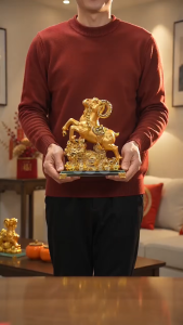 Golden Goat Figurine Glass Base Wealth Lucky Statue Home Office Table Decor New Year Gift Ornament