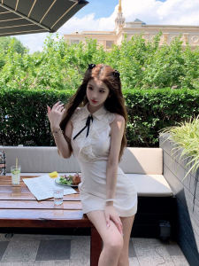 ฝรั่งเศส Pure Desire ลูกไม้สร้อยคอแขนกุดชุดผู้หญิงเอวสูงฤดูร้อนกระโปรงเอวแน่นกับ POLO Collar