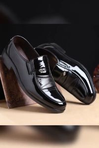 TOP TREND PH 2025 Men’s Glossy Leather Formal – Black Office  Water-Resistant & Non-Slip Loafer Shoes