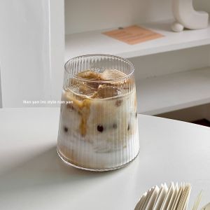 Japanese Style Vertical Stripes Fuji Mountain Glass Cup Ins Style Ice American Coffee Cup Home Use Cold Drink Cup Beverage Cup