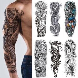 Mens Temporary Tattoos Large Arm Sleeve Tattoo Sticker Dragon Tiger Fish Full Skull Totem Wolf Waterproof Fake Tatoo for Women