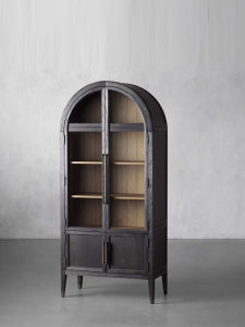 American-Style Arched Bookcase French Retro Wine Cabinet Lockers with Glass Door Scandinavian Sideboard Cabinet Black Mid-Ancient Bookshelf