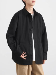 Loose Fit Long Sleeve Shirt Mens Spring Autumn Style Collared Workwear Casual Outerwear Trendy Brand Youth Polyester Fiber