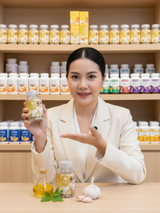 น้ำมันกระเทียม สกัดเย็น ตราทองเลื่อน 60 แคปซูล  น้ำมันกระเทียมสกัดเย็น กระเทียมสกัด