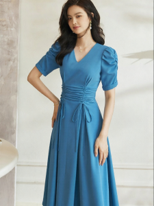 Roey s house | V-Neck Puffed Skirt Dress for Women Blue