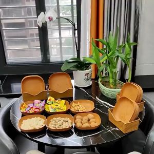 PL Kitchenware Plastic Wooden Design Square Plate Dessert Snack Tableware Bowl Dish Dinnerware