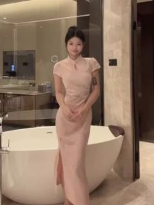 New Chinese Style National Trend Improved Cheongsam Dress Gentle Sweet Split Slim Fit Hip Covering Long Summer Dress
