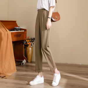 Khaki Color Womens Casual Straight Leg Suit Pants Spring Autumn Drapey Slimming Long Trousers High Waist Cotton Harlan Pants