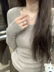 Low round Neck Knitwear Sweater Womens Autumn Winter Slim Fit Pure Color Inner Wear Maturity Style Korean Version Long Sleeve