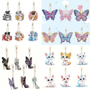 6Pcs/SetDIY Diamond Painting Keychain - Butterfly Pattern DIY Decoration Diamond Kit Craft Supplies Handmade Mosaic Painting