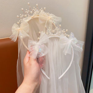 Princess Crown Hairband for Girls Non-Tight Pearl Butterfly Knot Hair Accessories Photographic Headwear Comfortable Childrens Jewelry