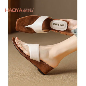 Clip-toe Niche Poop Wedge Flip-flops Womens Summer Fashion Wear Mid-heel Sandals