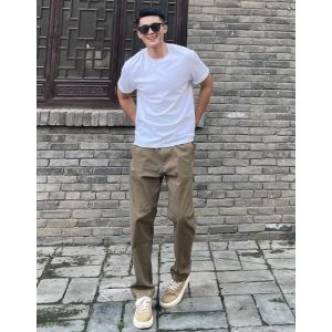 กางเกงขายาวทรงตรงหลวมๆ สำหรับผู้ชาย ทรงลำลอง สไตล์อเมริกัน ฤดูใบไม้ร่วง/ฤดูหนาว กางเกงขายาวทรงตรงสำหรับใส่ทำงาน กางเกงขายาวลำลอง