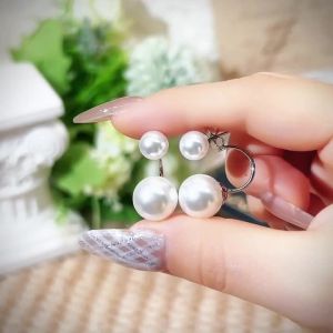 Huitan Minimalist Imitation Pearl Earrings Women Silver Color Fashion Versatile Female Earrings Daily Wear Elegant Jewelry
