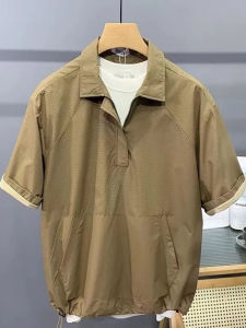 Loose Fit Mens Short Sleeve Shirt Half Zipper Retro Collar T-Shirt Casual Summer Fashion Hong Kong Style Vintage Polo Shirt