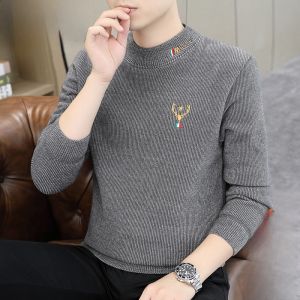 HENGYUANXIANG | Hengyuanxiang Mens Knitted Sweater Winter Thickened Fleece Half High Collar Embroidered Warm Base Layer Shirt Casual Fashion