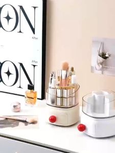 Rotating Cosmetic Organizer Tube Compartment Space Saving Jewelry Desktop Vanity Bathroom Storage Box Make Up Shelf
