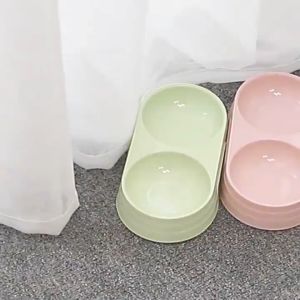 Tempat Makan Kucing Mangkuk Ganda 2 in 1 Kucing Anjing Anti Licin