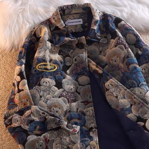 PAZHAOLANG | American Retro Bear Printed Loose Jacket