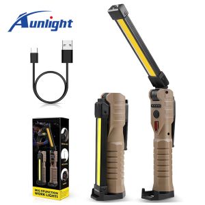 Aunlight LED Work Lamp USB Rechargeable LED Flashlight with Built-in Battery Inspection Lamp Multi Function Folding Work Light Camping Torch Light