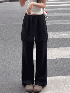 AIYITI | Plus Size Womens Pants Lace Detail Straight Leg Culottes