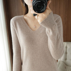 Spring New Arrival Womens Cashmere Sweater V-Neck Short Loose Slimming Large Size Knitted Base Shirt Versatile Comfortable Korean Style
