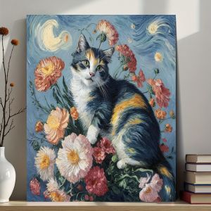 Acrylic Paint By Numbers Cat Flowers and Moon Painting By Numbers on Canvas Coloring By Number for Adults Paint Digital Art