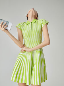XIAODADEHUA | Green Stripe High-end Golf & Tennis Dress Short Sleeve
