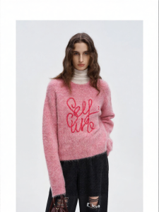 New Year Pink Llama Wool Blend Sweater Women Loose 2025 Winter