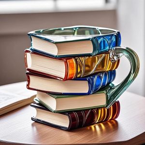 XMSJ | 8oz Stain Glass Painted Book Mug Stained Innovative 3D Painting Books Novelty Coffee Mugs Unique Handcrafted Painted Tea Cup