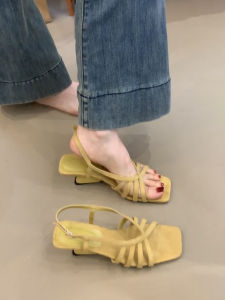 2026 New Hollow Square Toe Ankle Strap Sandals Summer Outdoor Wear Roman Wedge Open Toe