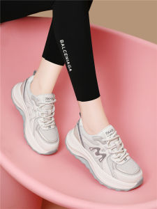 Sporty Dad Shoes White Sneakers Thick Bottom Platform Travel Running Casual Cross Strap PU Leather Fashionable All-Match Shoes