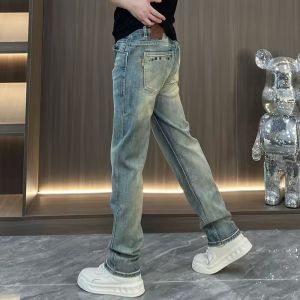 New Spring Autumn High End Mens Casual Black Washed Denim Jeans Straight Leg Long Pants Fashionable Versatile mid Waist Zipper