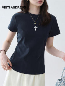 Fitted Slimming Straight Shoulder Versatile Casual T-Shirt