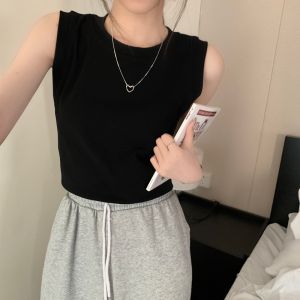 Womens Tank Top Vest Pure Color Base Layer Short Sleeveless Fitted Spring Summer New Style Underwear Suit Inner Wear