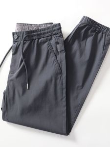 Quần Thể Thao Nam Mùa Xuân Hè Mỏng Co Giãn Eo Rộng Ống Rộng Thường Ngày Bằng Lụa Băng Cotton Lanh Sợi Lenzing Màu Trơn