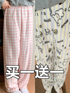 กางเกงนอนผ้าฟลานเนลหนา ผ้าขนแกะ ทรงตรง หลวม อบอุ่น ลายจุด สำหรับผู้หญิง กางเกงขายาว ผ้าขนแกะ ฤดูหนาว 2025